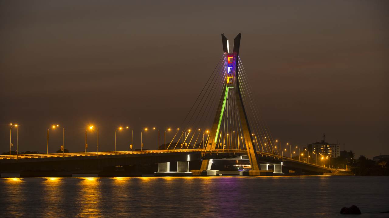 Night-time view of completed bridge beautifully lit up (julius-berger.com)