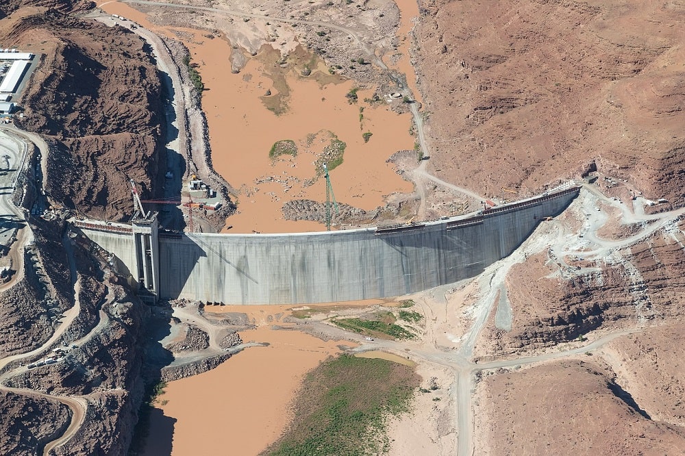 Aerial view of Neckartal dam under construction in April 2018 (Matthias Bruhin & Hp.Baumeler | Wikimedia Commons)