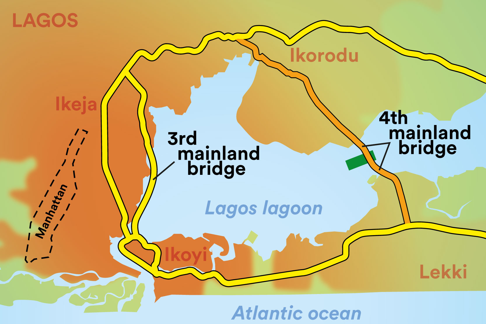 Proposed route of 4th Mainland Bridge, alongside 3rd mainland Bridge (FrankvEck | Wikimedia Commons)