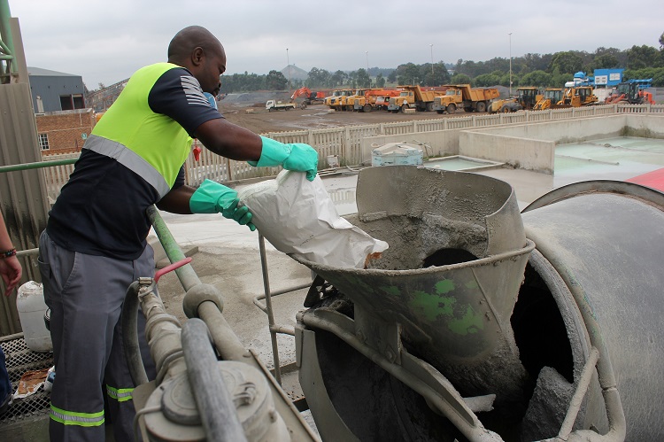 Concrete mix treated with crystalline waterproofing admixture on site for the Vlakfontein Reservoir
