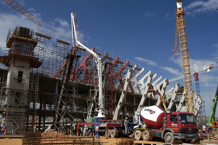 SCC concrete tailor designed for the curved column bases of the soccer city stadium.