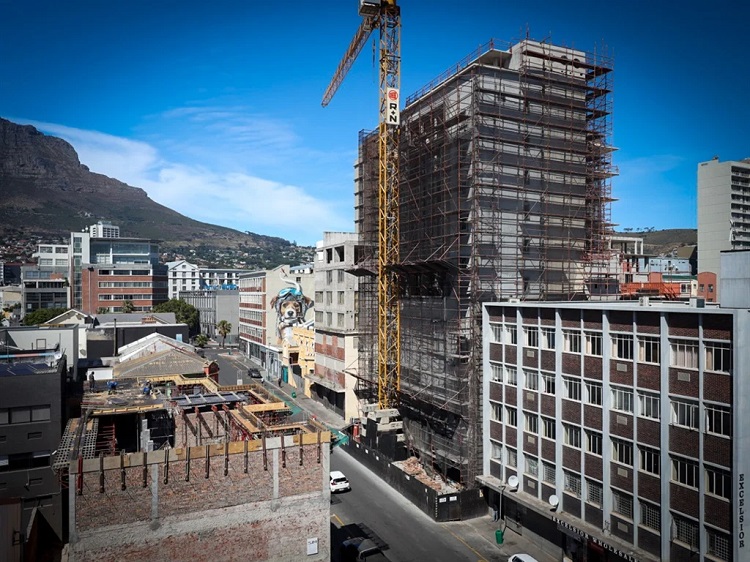 The 12-storey building under construction using hempcrete blocks and hemp building materials (hemporium.com)