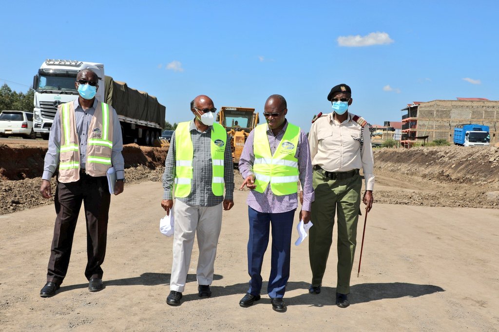 Transport Secretary, James Macharia, inspecting the Kenol - Sagana - Marua Highway Improvement Project. 