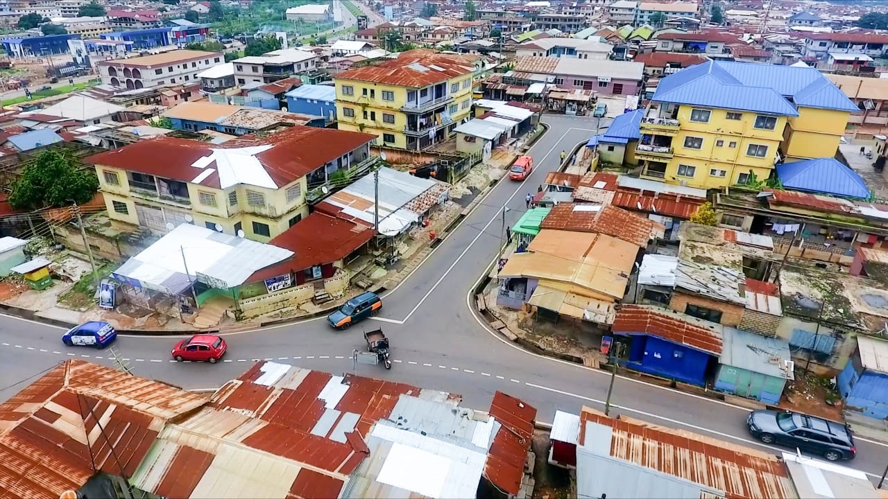 Aerial view of a section of the newly commissioned Kumasi Inner City Roads (@mrhgovgh Twitter Handle | Ministry of Roads & Highways - Ghana)