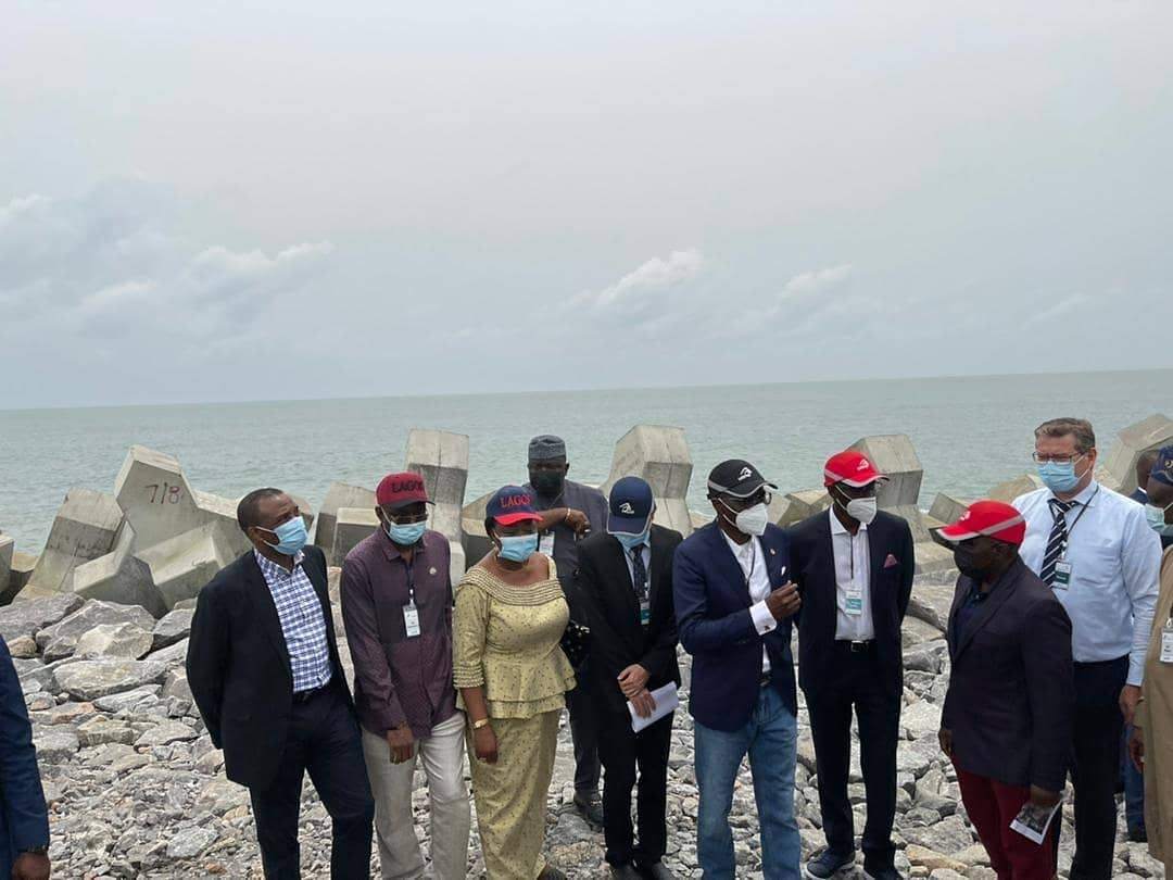 Lagos State Governor, Mr. Babajide Sanwo-Olu, and his team inspecting the Lekki Port construction site