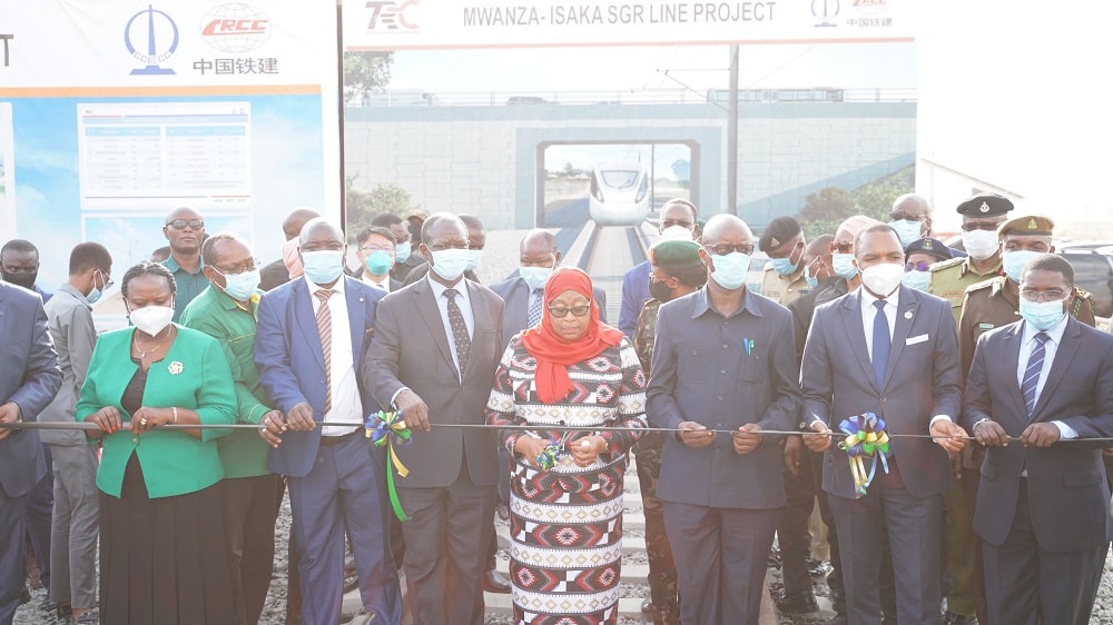 Tanzania's President Samia Suluhu Hassan launching construction of the Mwanza–Isaka standard-gauge railway