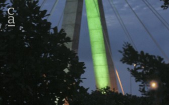 Night-time view of completed bridge pylon and running cables beautifully lit up (muyiwa osifuye)
